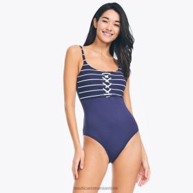 Nautica Romania | Nautica înot dintr-o singură piesă cu șireturi în dungi ZZ2JN880 erica albastră stelară femeilor