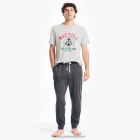 Nautica Romania | Nautica set de pantaloni de pijama tricou grafic logo ZZ2JN466 erica gri bărbați
