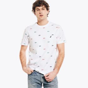 Nautica Romania | Nautica tricou cu decolteu cu steag cu imprimeu ZZ2JN292 alb strălucitor bărbați