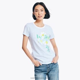 Nautica Romania | Nautica tricou cu grafic puf în dungi ZZ2JN972 alb strălucitor femeilor