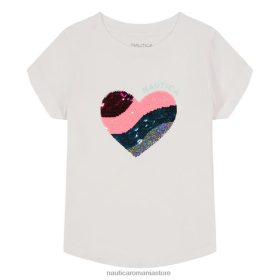 Nautica Romania | Nautica tricou cu inimă cu paiete magice pentru fetițe (4-6x) ZZ2JN1368 spalat alb antic