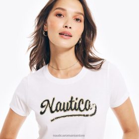 Nautica Romania | Nautica tricou cu logo cu paiete realizat în mod durabil ZZ2JN1038 alb strălucitor femeilor