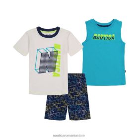 Nautica Romania Store | Nautica Tanc și tricou pentru copii mici Set scurt de 3 bucăți în carouri ZZ2JN1239 spalat alb antic