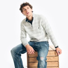Nautica Romania Store | Nautica pulover în carouri cu fermoar sfert realizat în mod durabil ZZ2JN169 erica gri bărbați