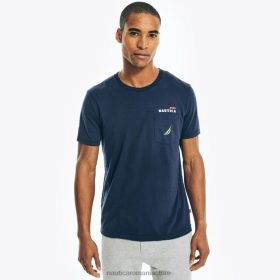 Nautica Romania Store | Nautica tricou cu buzunar cu logo mare și înalt realizat în mod durabil ZZ2JN567 erica albastră stelară bărbați