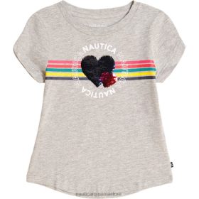 Nautica Romania Store | Nautica tricou cu inimă legată pentru fete mici (2t-4t) ZZ2JN1431 erica gri