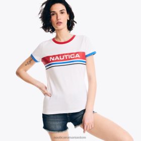 Nautica Romania Store | Nautica tricou cu logo cu dungi în piept realizat în mod durabil ZZ2JN863 alb strălucitor femeilor