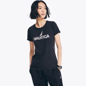 Nautica Romania Store | Nautica tricou cu logo din folie floral realizat în mod durabil ZZ2JN837 negru adevărat femeilor