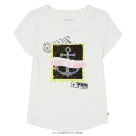 Nautica Romania Store | Nautica tricou cu ștampilă cu paiete magice pentru fete (7-16) ZZ2JN1499 spalat alb antic