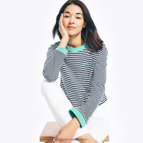 Nautica Romania Store | Nautica tricou decupat cu mânecă lungă în dungi ZZ2JN777 alb strălucitor femeilor