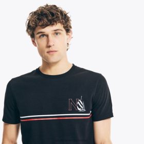 Nautica Romania Store | Nautica tricou grafic cu barca cu pânze, mare și înalt, realizat în mod durabil ZZ2JN621 negru adevărat bărbați