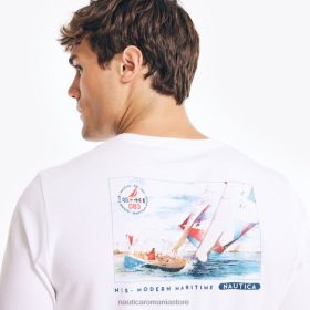 Nautica Romania Store | Nautica tricou grafic cu mânecă lungă realizat în mod durabil ZZ2JN295 naviga albă bărbați