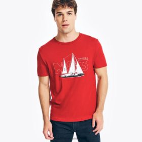 Nautica Romania Store | Nautica tricou grafic pentru navigație realizat în mod durabil ZZ2JN361 nautica rosie bărbați