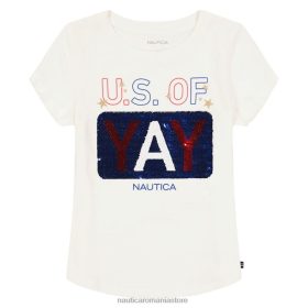 Nautica Romania Store | Nautica tricou pentru fete cu paiete us of yay (7-16) ZZ2JN1513 spalat alb antic